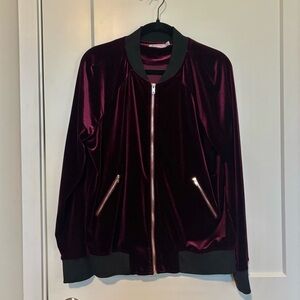 JustFab Women's Velvet Bomber Jacket - Burgundy
